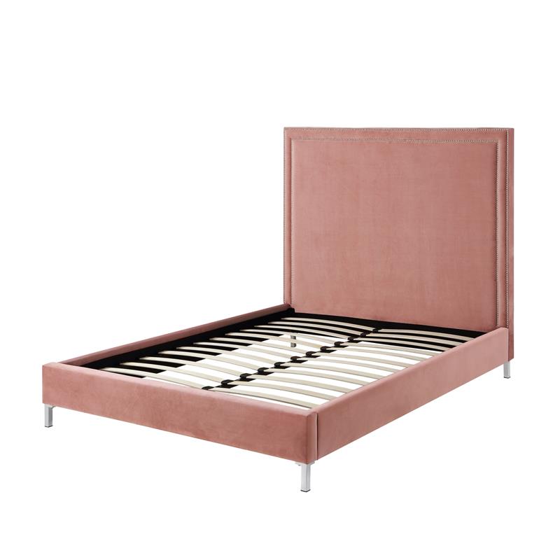 Tristan Beds Blush Pink Velvet Queen Nailhead Trim