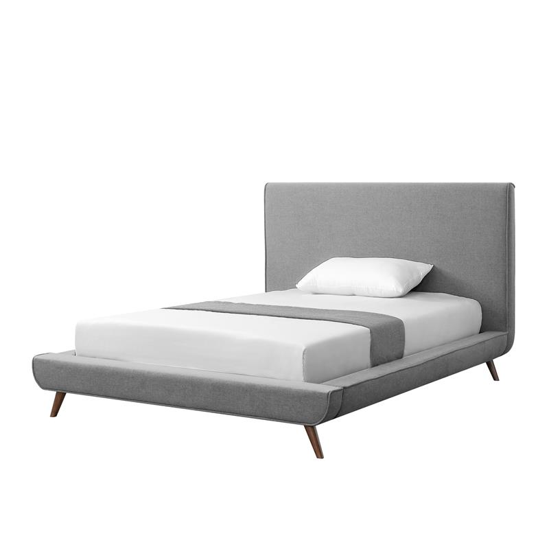 Lyle Beds Grey Linen Full Upholstered Walnut Tapered Legs