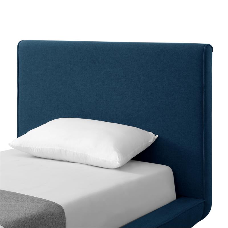 Lyle Beds Denim Blue Linen Twin Upholstered Walnut Tapered Legs