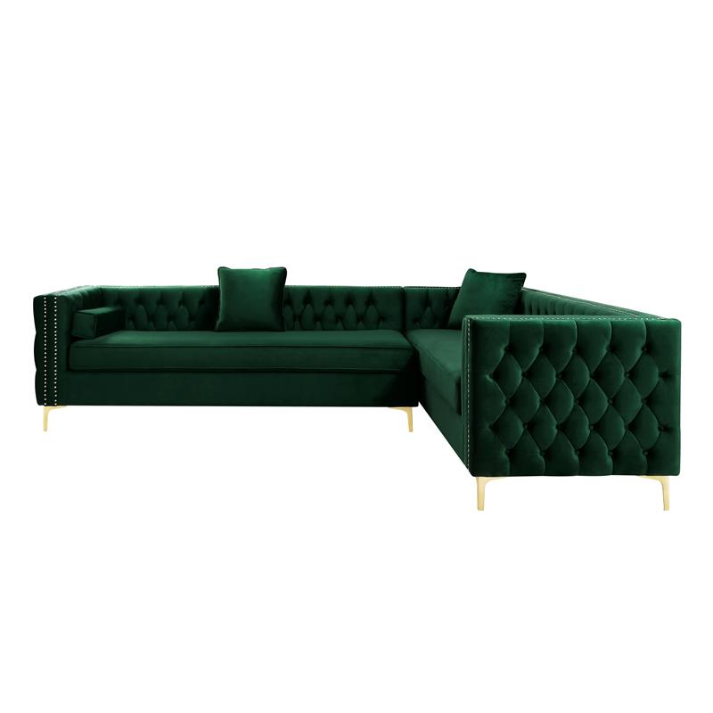 Levi Sofas Hunter Green Velvet Gold Nailhead Trim Button Tufted