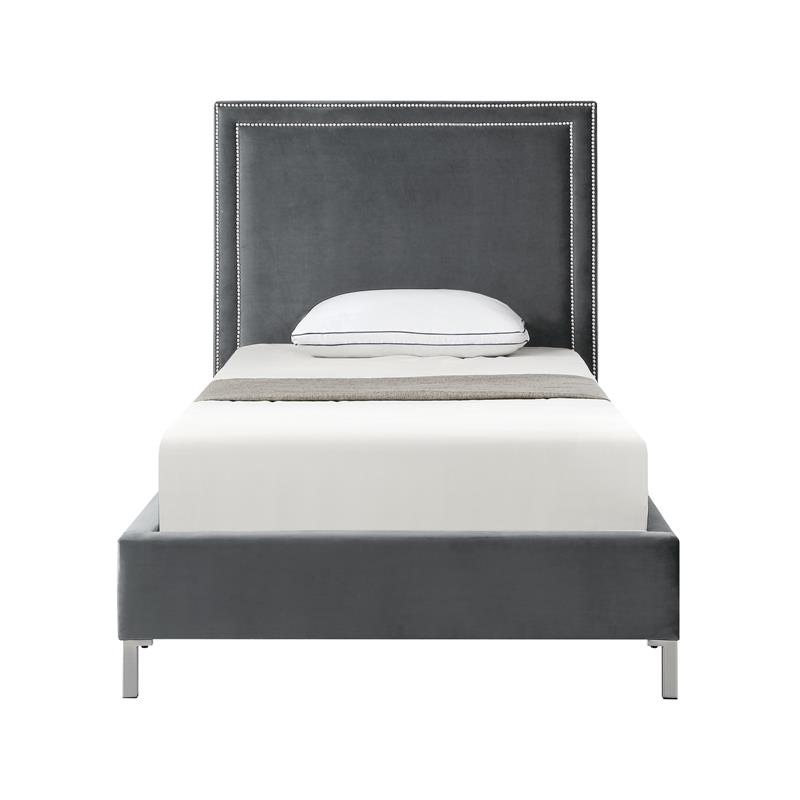 Tristan Beds Gray Velvet Full Nailhead Trim