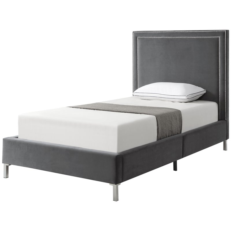 Tristan Beds Gray Velvet Full Nailhead Trim