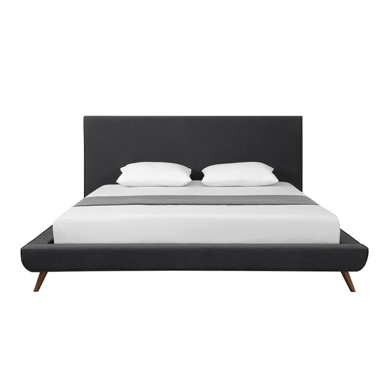 Lyle Beds Charcoal Linen King Upholstered Walnut Tapered Legs