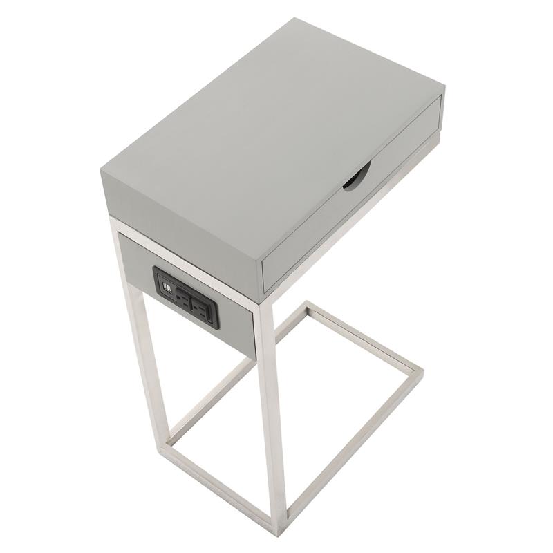 Phoenix End Tables Grey And Chrome 2 USB Charging Ports 2 Outlets Power Plug