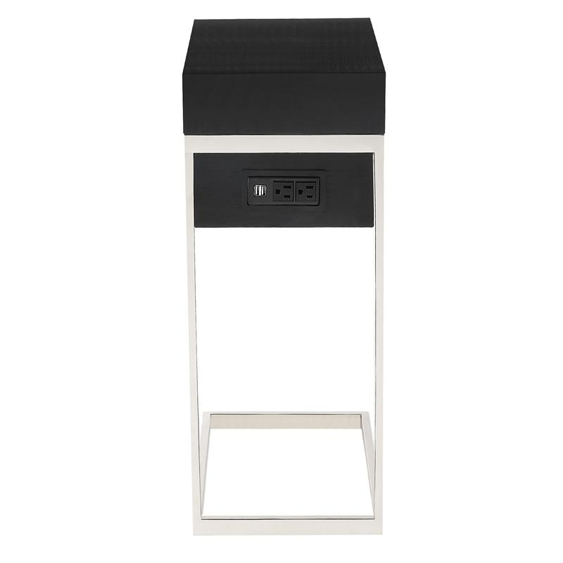 Phoenix End Tables Black And Chrome 2 USB Charging Ports 2 Outlets Power Plug