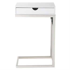 Phoenix End Tables White And Chrome 2 USB Charging Ports 2 Outlets Power Plug