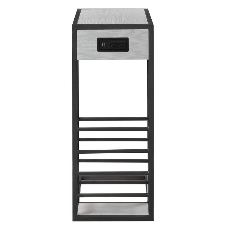 Arian End Tables Grey And Black Magazine Holder 2 USB Charging Ports