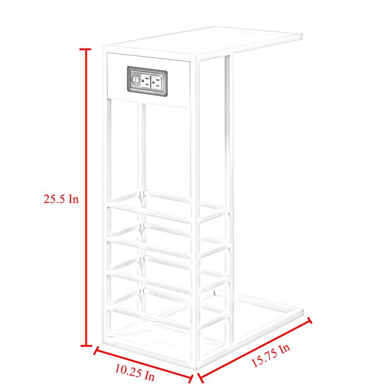 Arian End Tables White And White Magazine Holder 2 USB Charging Ports