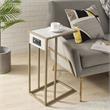 Cain End Tables White And Gold 2 USB Charging Ports 2 Outlets Power Plug