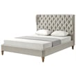 Aubriana Yellow wood Bed Beige Linen King Button Tufted Headboard Wingback
