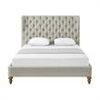Aubriana Yellow wood Bed Beige Linen King Button Tufted Headboard Wingback