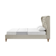 Aubriana Yellow wood Bed Beige Linen King Button Tufted Headboard Wingback