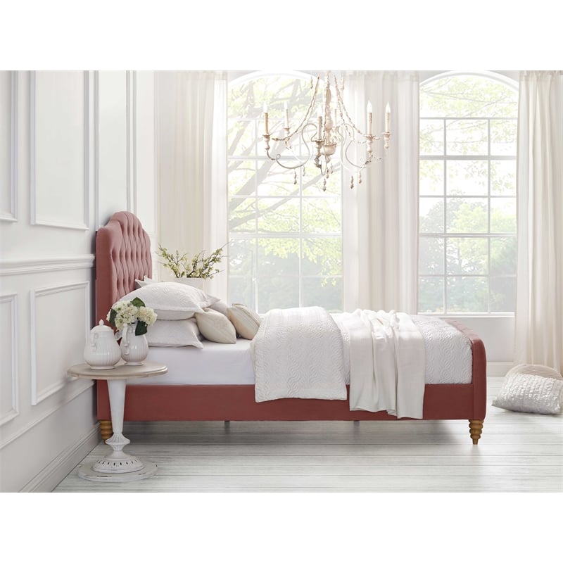 Calliope Bed Blush Velvet King Diamond Tufted Headboard and Footboard