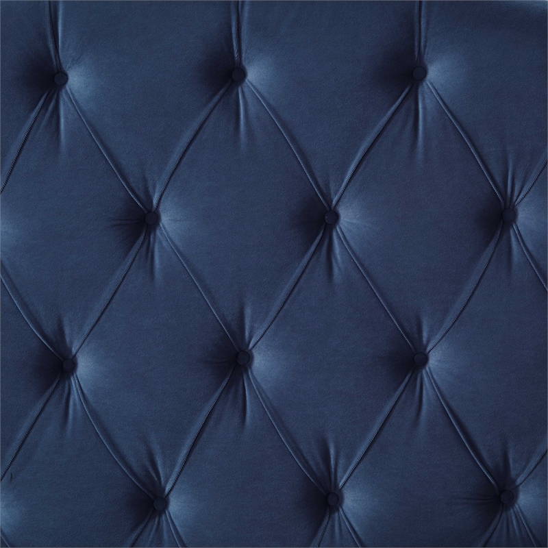 Calliope Bed Navy Velvet Twin Diamond Tufted Headboard and Footboard Upholstered
