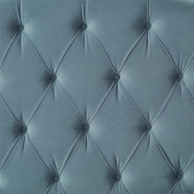 Calliope Bed Light Blue Velvet Twin Diamond Tufted Headboard and Footboard