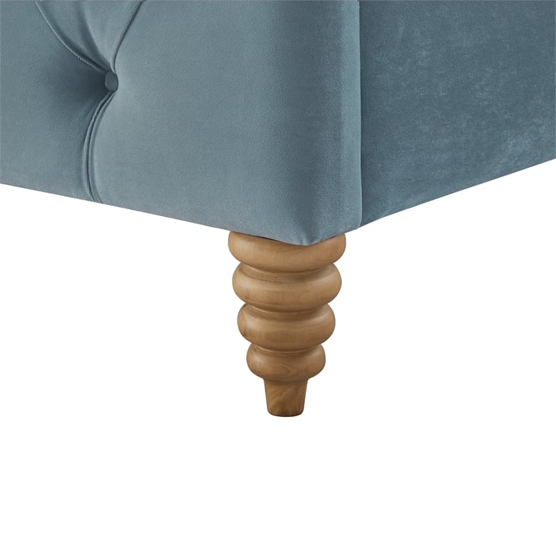 Calliope Bed Light Blue Velvet Twin Diamond Tufted Headboard and Footboard