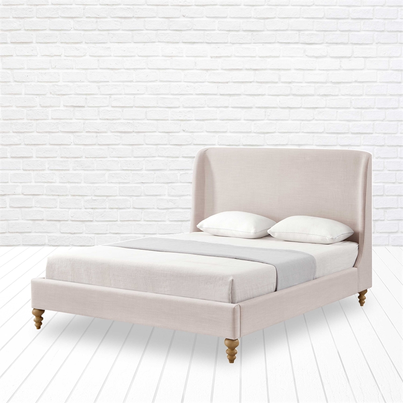 Kataleya Bed Pink Linen Twin Wingback Upholstered