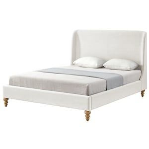 Kataleya Bed Cream White Linen Queen Wingback Upholstered