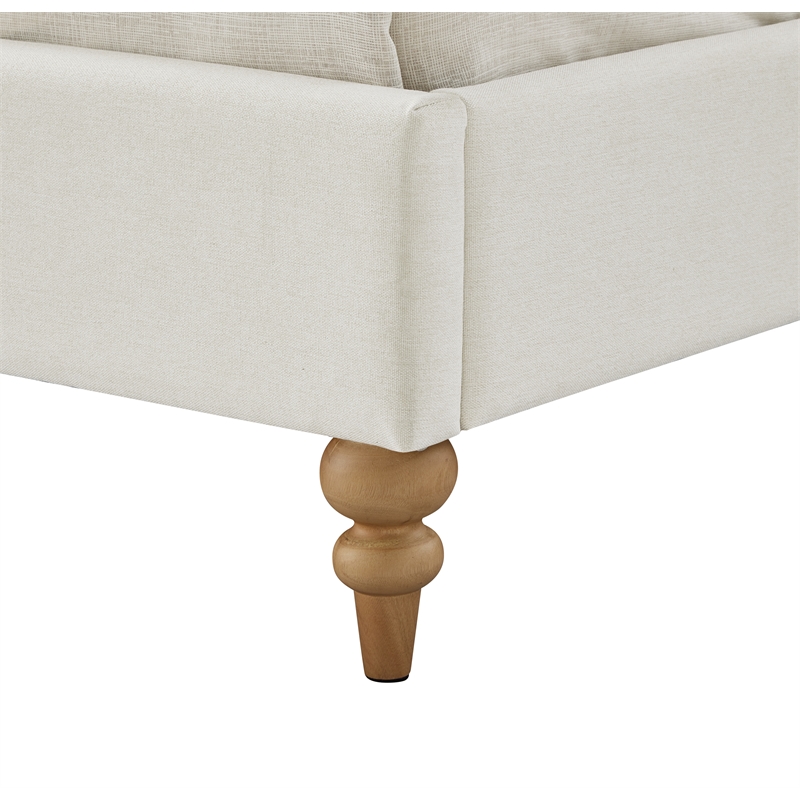 Addalynn Bed Cream White Linen Twin Rolled Top Button Tufted Nailhead Trim
