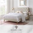 Addalynn Bed Yellow Beige Linen Queen Rolled Top Button Tufted Nailhead Trim