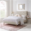 Addalynn Bed Yellow Beige Linen Queen Rolled Top Button Tufted Nailhead Trim
