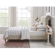 Addalynn Bed Yellow Beige Linen Queen Rolled Top Button Tufted Nailhead Trim