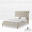Addalynn Yellow Bed Beige Linen Twin Rolled Top Button Tufted Nailhead Trim