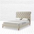 Addalynn Yellow wood Bed Beige Linen King Rolled Top Button Tufted Nailhead Trim