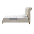 Addalynn Yellow wood Bed Beige Linen King Rolled Top Button Tufted Nailhead Trim