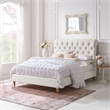 Addalynn Bed Cream White Linen Queen Rolled Top Button Tufted Nailhead Trim