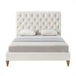 Addalynn Bed Cream White Linen Queen Rolled Top Button Tufted Nailhead Trim