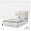 Addalynn Bed Cream White Linen Queen Rolled Top Button Tufted Nailhead Trim