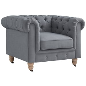 Londynn Club Chair Dark Gray Fabric Linen Button Tufted Rolled Sinuous Springs