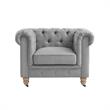 Londynn Club Chair Fabric Light Grey Linen Button Tufted Rolled Sinuous Springs