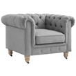 Londynn Club Chair Fabric Light Grey Linen Button Tufted Rolled Sinuous Springs
