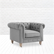 Londynn Club Chair Fabric Light Grey Linen Button Tufted Rolled Sinuous Springs