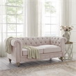 Londynn Loveseat Pink Linen Button Tufted Rolled Arm Sinuous Springs