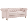 Londynn Loveseat Pink Linen Button Tufted Rolled Arm Sinuous Springs