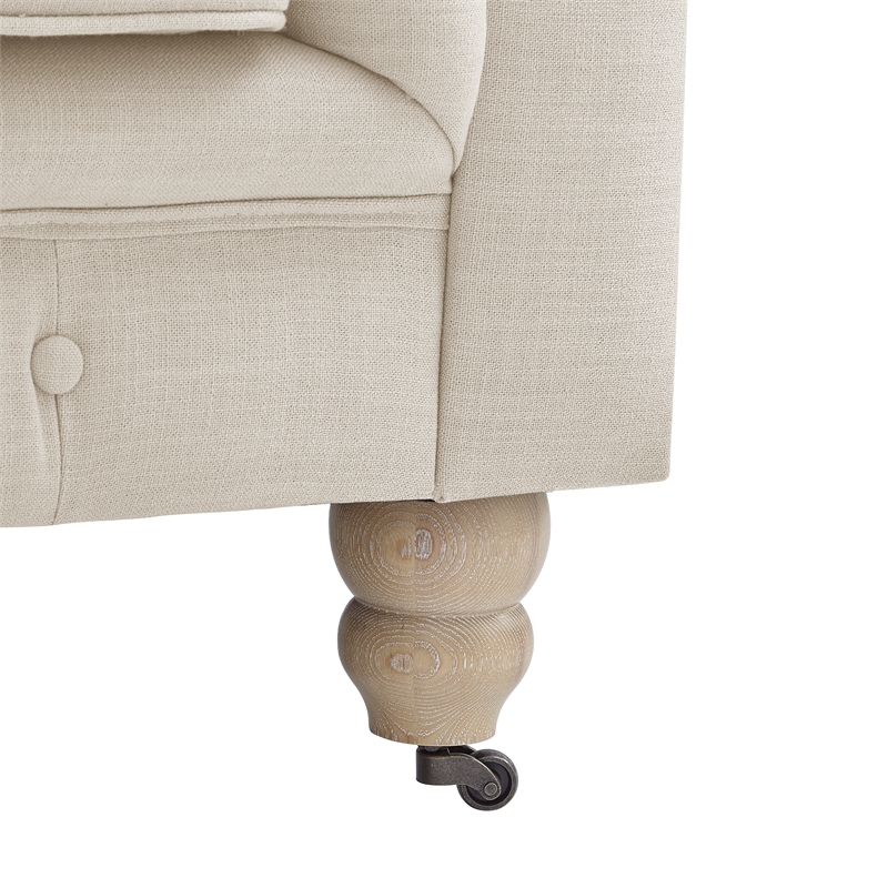 Londynn Loveseat Beige Linen Button Tufted Rolled Arm Sinuous Springs