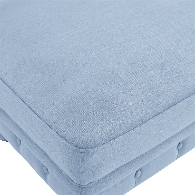 Londynn Cocktail Ottoman Light Blue Linen Button Tufted Sinuous Springs