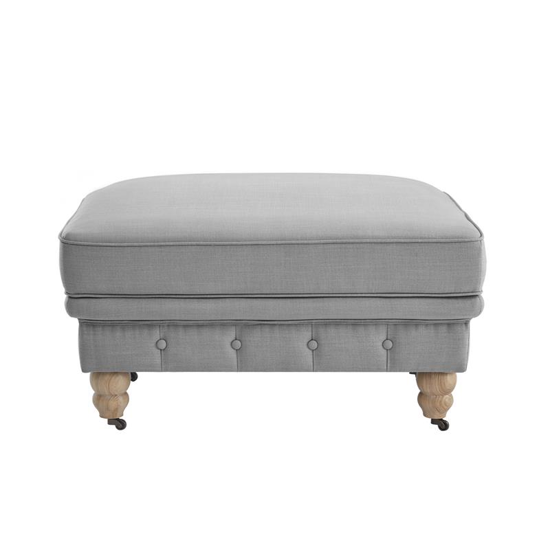 Londynn Cocktail Ottoman Light Grey Linen Button Tufted Sinuous Springs