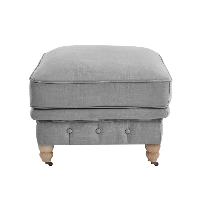 Londynn Cocktail Ottoman Light Grey Linen Button Tufted Sinuous Springs
