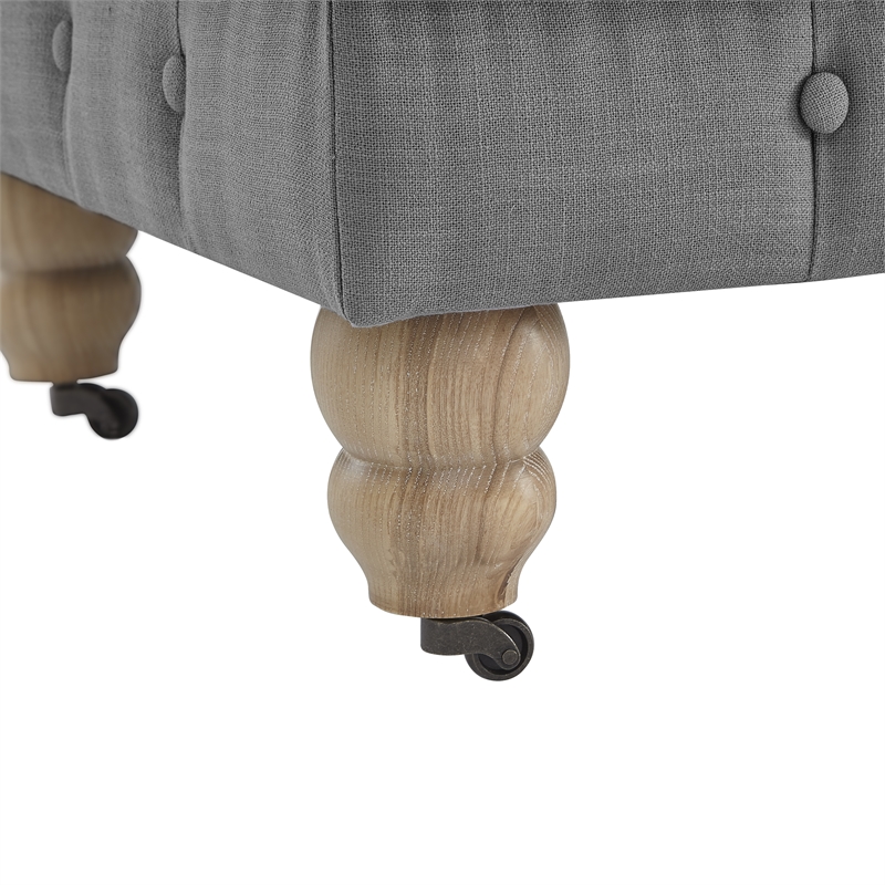 Londynn Cocktail Ottoman Light Grey Linen Button Tufted Sinuous Springs