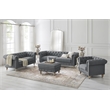 Londynn Cocktail Ottoman Dark Gray Fabric Linen Button Tufted Sinuous Springs