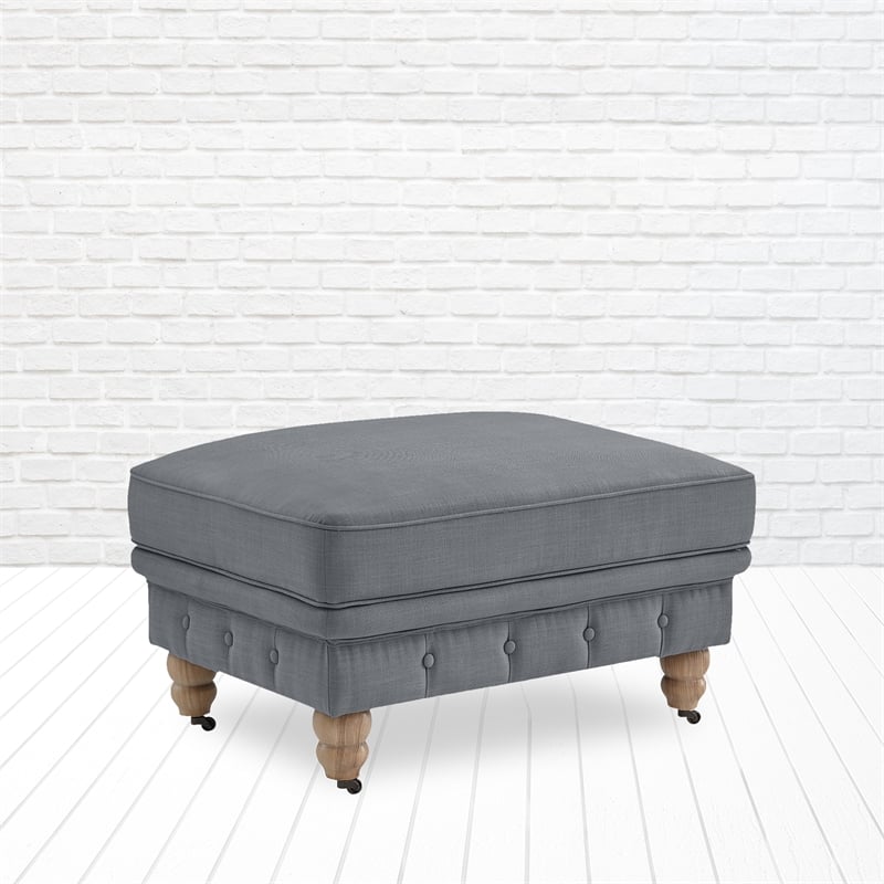 Londynn Cocktail Ottoman Dark Gray Fabric Linen Button Tufted Sinuous Springs