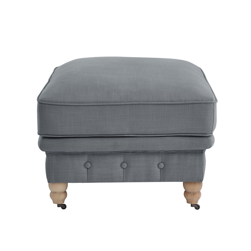 Londynn Cocktail Ottoman Dark Gray Fabric Linen Button Tufted Sinuous Springs