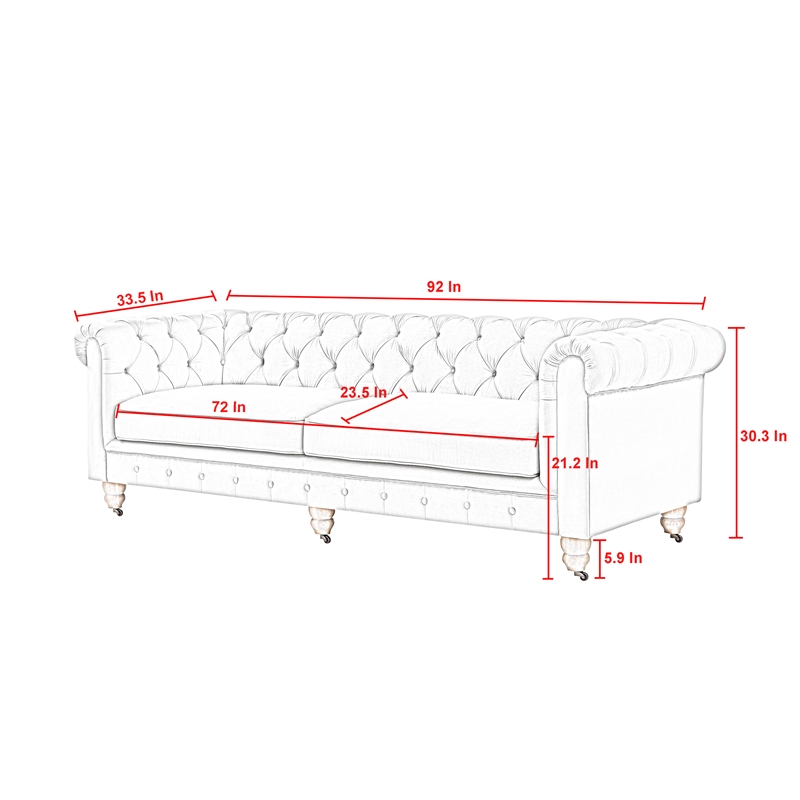 Londynn Sofa Beige Linen Button Tufted Rolled Arm Sinuous Springs