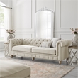 Londynn Sofa Beige Linen Button Tufted Rolled Arm Sinuous Springs