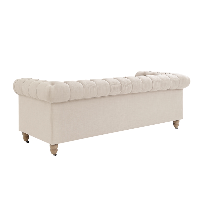 Londynn Sofa Beige Linen Button Tufted Rolled Arm Sinuous Springs