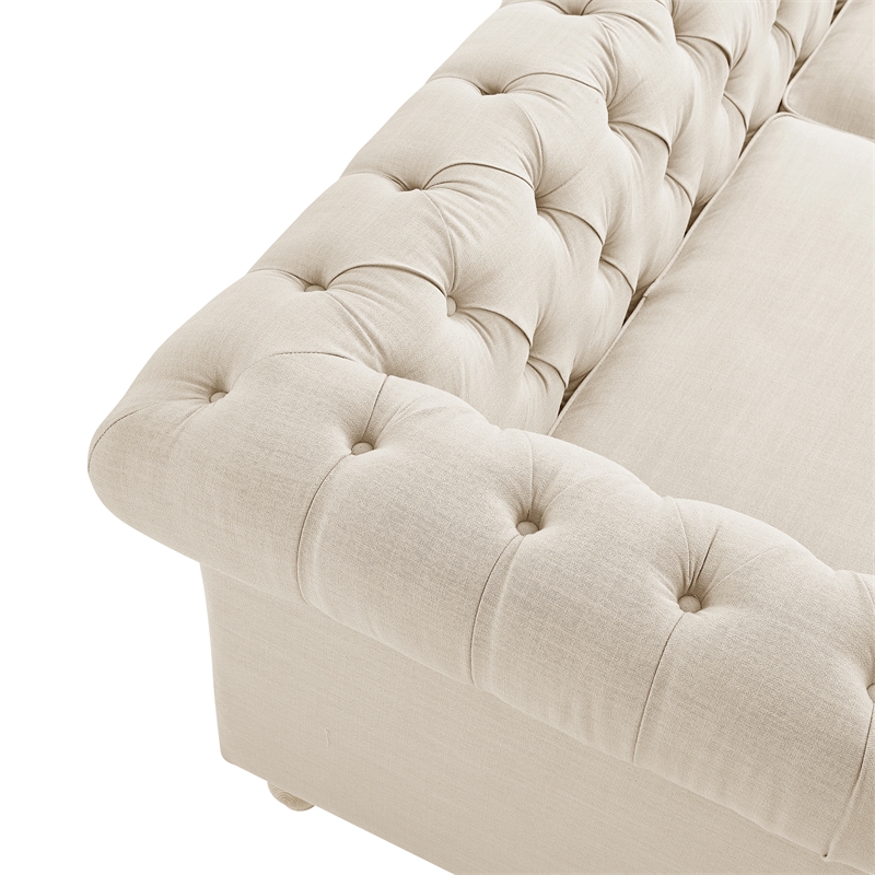 Londynn Sofa Beige Linen Button Tufted Rolled Arm Sinuous Springs